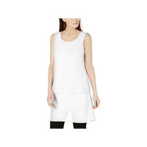 ALFANI Womens White Ribbed Mixed Media Sleeveless Scoop Neck Blouse Size: S